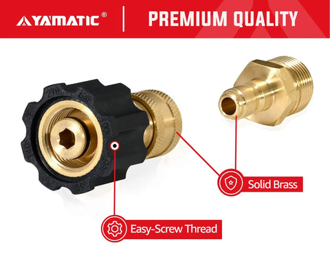 YAMATIC brass 1/4 inch quick-connect pressure washer adapters, 1/4 to M22-14mm fittings, 2-pack