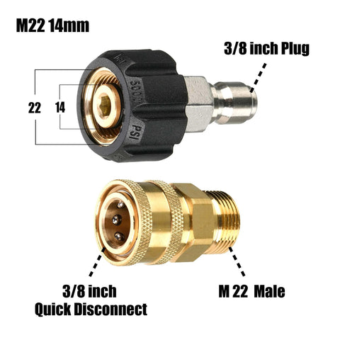 Pressure Washer Adapter Kit M22 14mm To Three Eighth Inch Quick Connect And Three Quarter Inch To One Half Inch Quick Disconnect Eight Pack