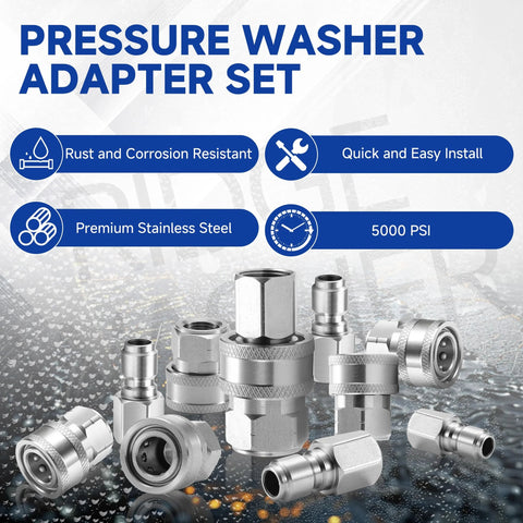 Ridge Washer 3/8 in pressure washer quick-connect kit; stainless steel female NPT fittings, 12 pcs, 5000 PSI