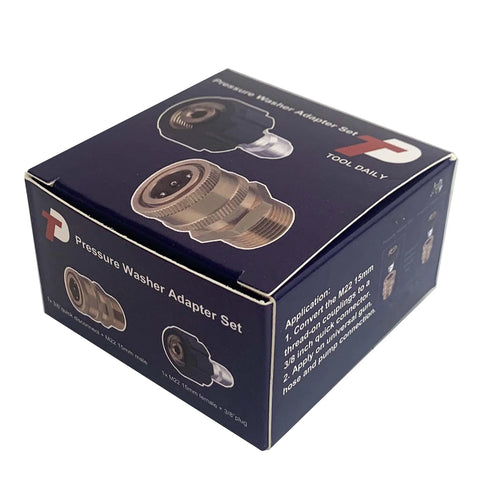 Box of Pressure Washer Quick Connect Adapter Set M22 15mm Female To M22 Male Fitting, 5000 PSI High Pressure Connector, Durable Metal