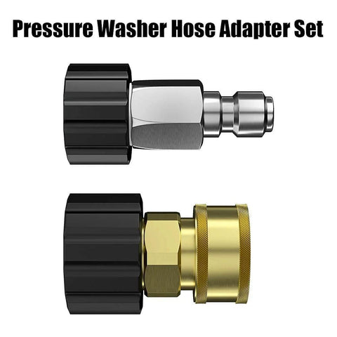 Pressure Washer Quick Connect Adapter Set M22 14mm To Three Eighths Inch Brass Fittings With Male Plug And Female Socket