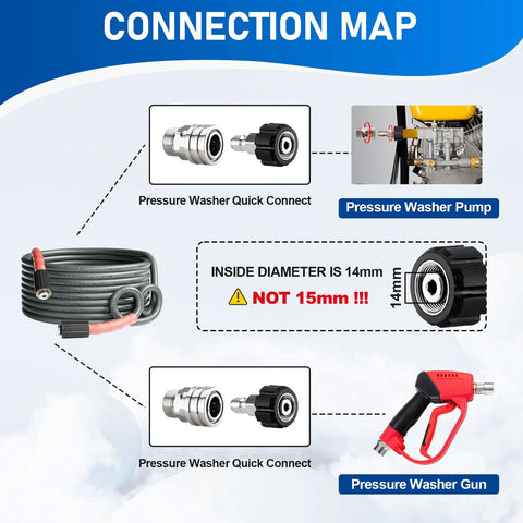 Pressure Washer Adapter Set: stainless steel M22 14mm to 3/8 in quick-connect swivels, 4-pack with hose and spray gun