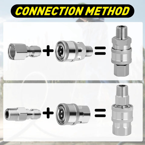 Qoroos stainless steel 1/4 in NPT quick-connect pressure washer fittings kit, 4 sets, male and female adapters