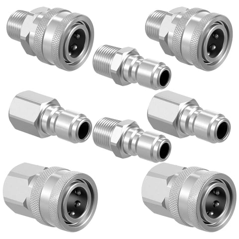 8-piece stainless steel 3/8 in pressure washer quick-connect fittings kit with male and female NPT adapters