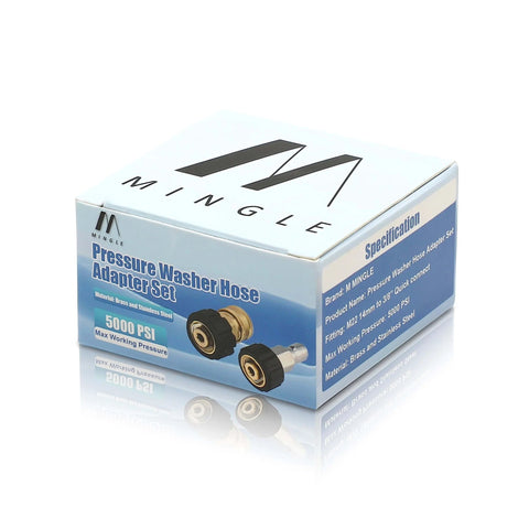 Universal Pressure Washer Hose Adapter Set M22 To 3 By 8 Quick Connect Fittings For Gun Hose And Pump 5000 PSI box