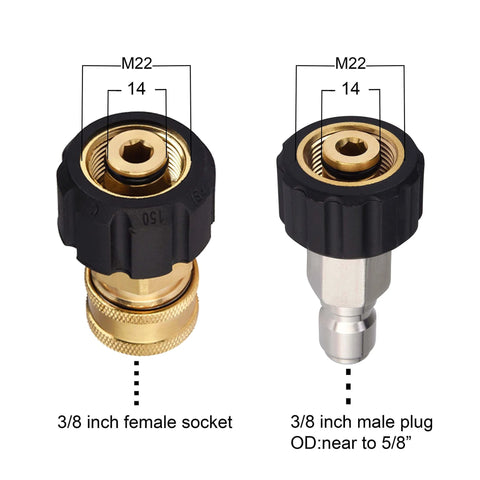 Universal Pressure Washer Hose Adapter Set M22 To 3 By 8 Quick Connect Fittings for Gun Hose and Pump 5000 PSI Compatibility