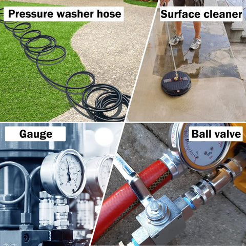 M MINGLE pressure washer adapter set, stainless steel 3/8 inch quick-connect fittings, 2 sets with gauge and ball valve