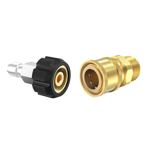 Twinkle Star pressure washer adapter set, M22 14mm swivel to 3/8 in quick connect, brass and black fittings