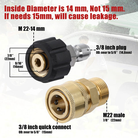 Pressure washer adapter set, brass M22 fittings with black quick-connect housing - 4-piece kit