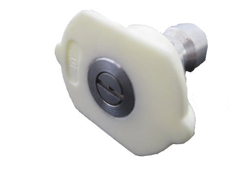White plastic lawn valve knob with metal center screw, angled view