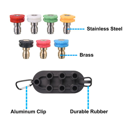 PWACCS pressure washer pivoting coupler kit with 7 nozzle tips and gutter cleaner, 1/4 inch quick connect, 4500 PSI.