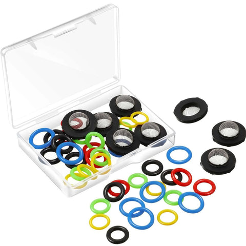 48 Piece O Ring Replacement Kit for Pressure Washers, 6 Size Seals Set, Stainless Steel Filter Included, Fits Pumps, Hoses, Guns, Wands and Lances