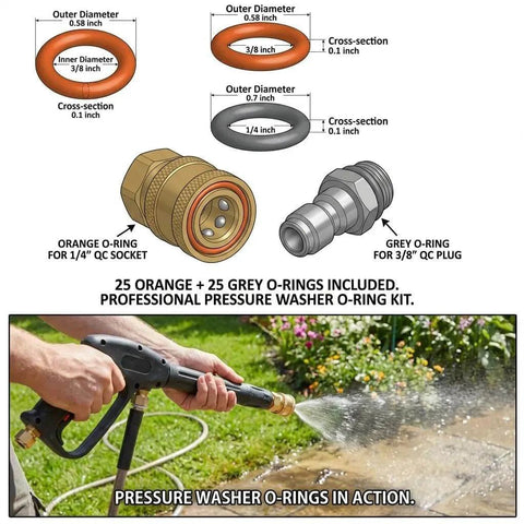 Color Coded Quick Disconnect O Rings Kit For Pressure Washers One Quarter And Three Eighth Inch Pro Grade Fifty Pack shown in use