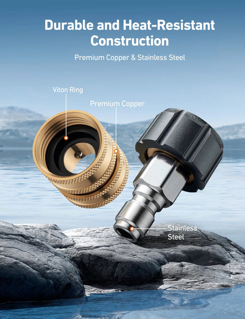 AstroAI pressure washer quick-connect kit: brass swivel adapter, Viton ring, stainless steel connector