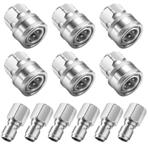 12-piece stainless steel pressure washer quick-connect fittings set, 3/8 NPT, six female couplers and six male adapters