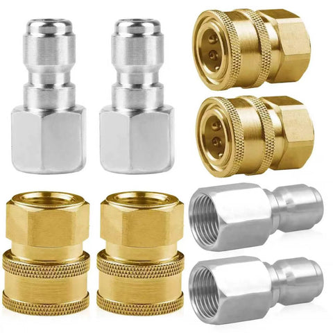 8-pack 1/4 in NPT stainless steel male/female internal-thread quick-connect fittings set with brass adapters, 5000 PSI