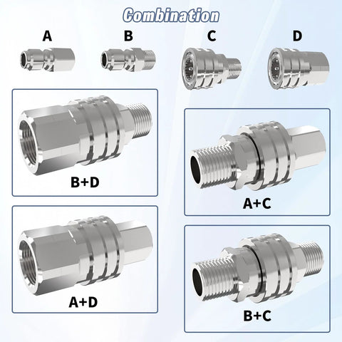 Pressure washer quick-connect kit, 8-piece, stainless steel 3/8 in fittings with m/f adapters by APOWER
