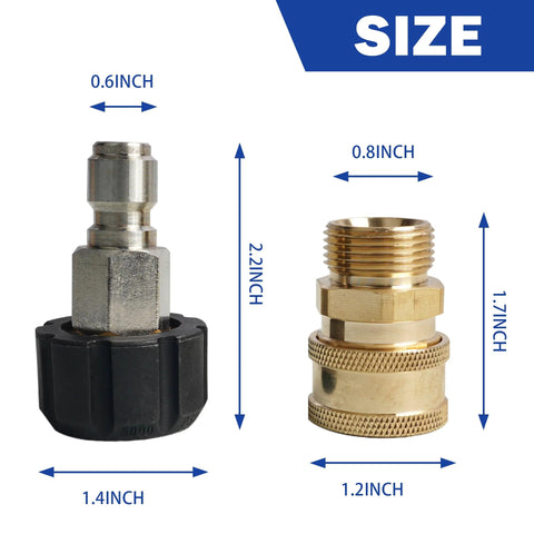 Hourleey two-pack pressure washer quick-connect adapters: M22 14mm to 3/8 in, metal and brass fittings