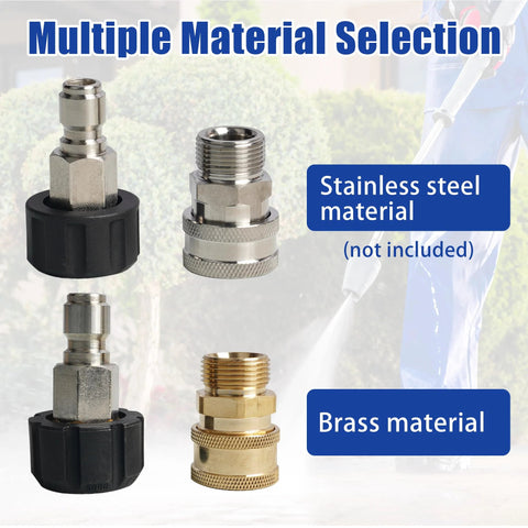 Hourleey pressure washer quick-connect fittings set, M22 14mm to 3/8 inch adapters, stainless steel and brass, 2-pack.