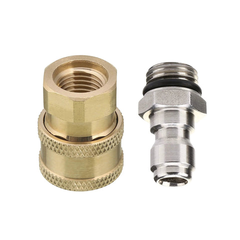 M MINGLE pressure washer adapter set, 1/4 in quick-disconnect; brass female coupler and stainless plug, 2-piece, Amazon