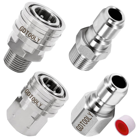 GDTOOLY stainless steel pressure washer quick-connect fittings set, 3/8 in, 4 pieces.