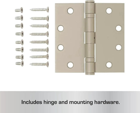 4 Pack 4.5 Inch Ball Bearing Door Hinges Prime Coated with mounting screws shown.