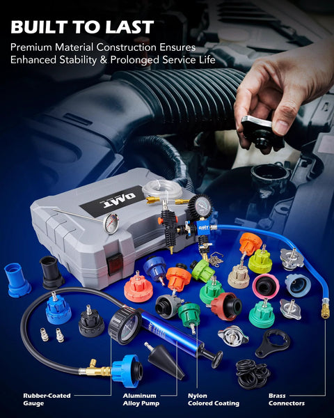 Orion Motor Tech coolant pressure tester kit with vacuum pump, 31-piece master set and 23 radiator adapters