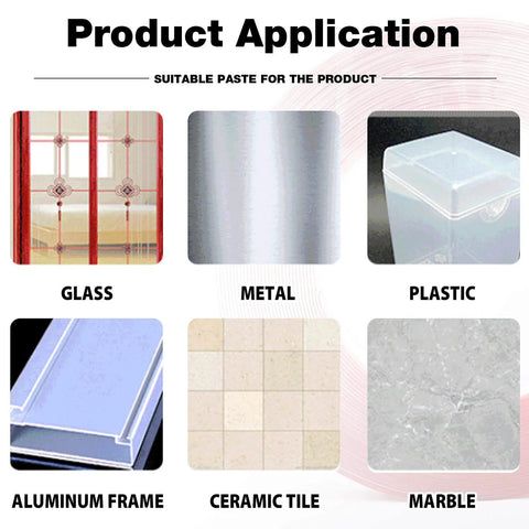 Product application showing surfaces like glass, metal, plastic, aluminum frame, ceramic tile, and marble for use with Heavy Duty Double Sided Mounting Tape With Acrylic Adhesive Foam For Picture Hanging On Walls Posters Automotive And Outdoor Use No Nails Needed 0.2 Inch Thick 33 Feet Per Roll Pack Of Three