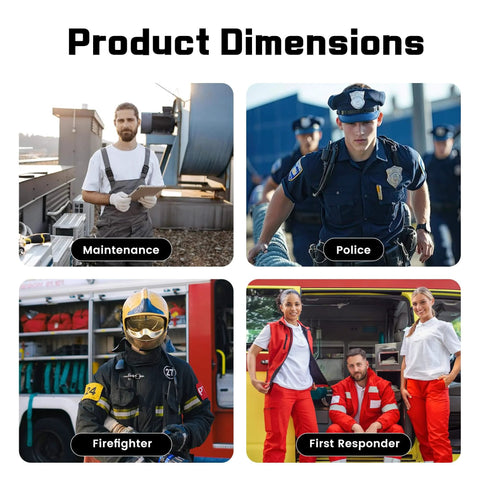 Collage of professionals: maintenance worker, police officer, firefighter, and first responders in various work settings