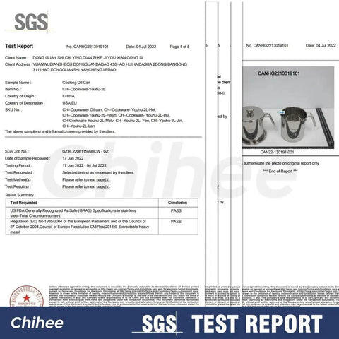 SGS test report for Stainless Steel Grease Container With Fine Mesh Strainer 2L Bacon Fat Oil Jar Dust Proof Lid Non Slip Tray