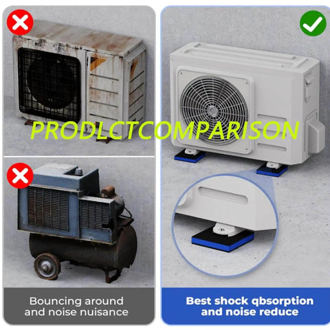 Comparison of appliances without vs. with Heavy Duty EVA Rubber Anti Vibration Pads 4 By 4 Inch 7 Eighths Inch Thick 4 Pack