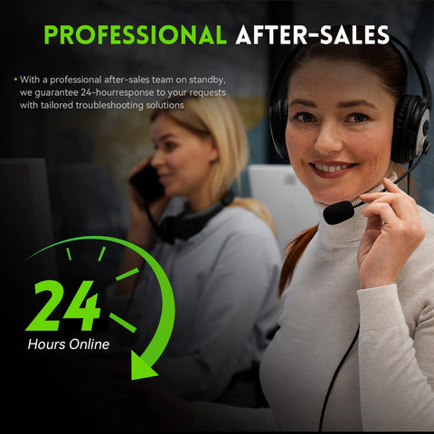 Customer support team providing 24-hour professional after-sales service with headsets