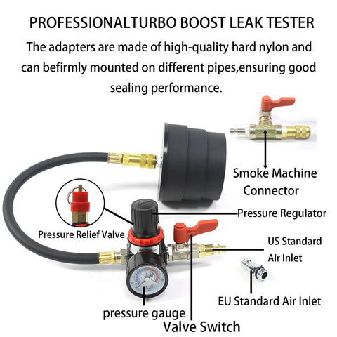 Wzyblixo Turbo System Leakage Tester Kit, 19-piece auto set with brass fittings, hose, gauge, and valves