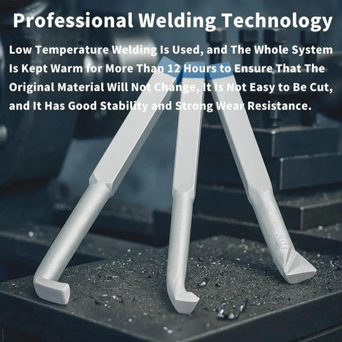 Ten Piece Brazed Carbide Lathe Tool Set With YT15 Tips on industrial workshop surface highlighting welding technology