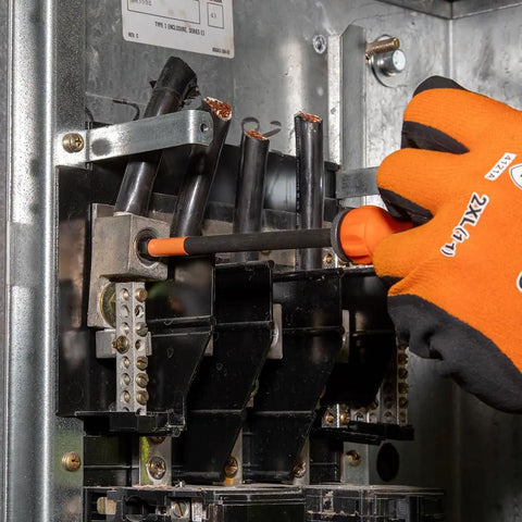 ProFlex Impact-Rated Interchangeable Ratcheting T-Handle Set With Torsion Zone Magnetic Bit Holder being used on circuit box