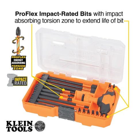 ProFlex Impact-Rated Interchangeable Ratcheting T-Handle Set With Torsion Zone Magnetic Bit Holder SAE and Metric Torx Bits, 21 Bit Sizes in orange case