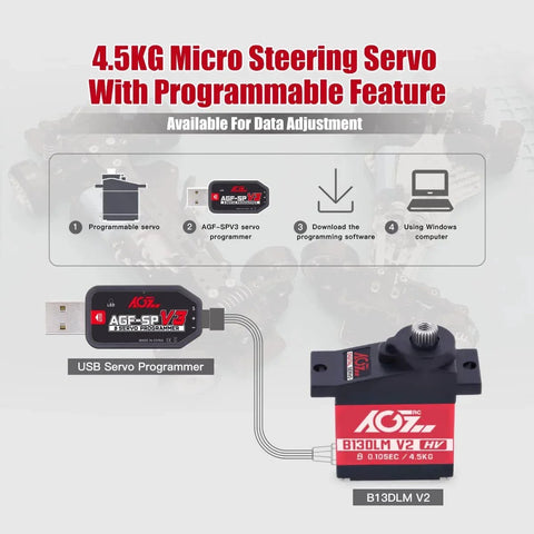 Image showing Sub-Micro Servo Motor - Upgrade Metal Case Titanium Gear 4.5kg HV Mini Servo for 1/14 1/18 1/24 RC Cars Planes (B13DLM V2) with USB Servo Programmer.