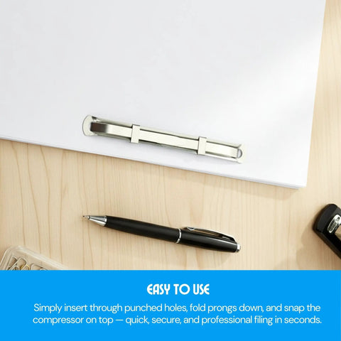 Premium Prong Paper Fasteners With 2 Inch Capacity And 50 Complete Sets on file folder with pen nearby