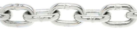 0143326 System 3 Grade 30 Low Carbon Steel Proof Coil Chain, zinc plated, 3/16" trade, 0.21" diameter, close-up of smooth links