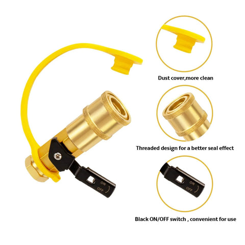 Easy Hookup RV Propane Quick Connect Adapter Kit With Shutoff Valve And Full Flow Plug One Quarter Inch NPT Male To One Quarter Inch NPT Female