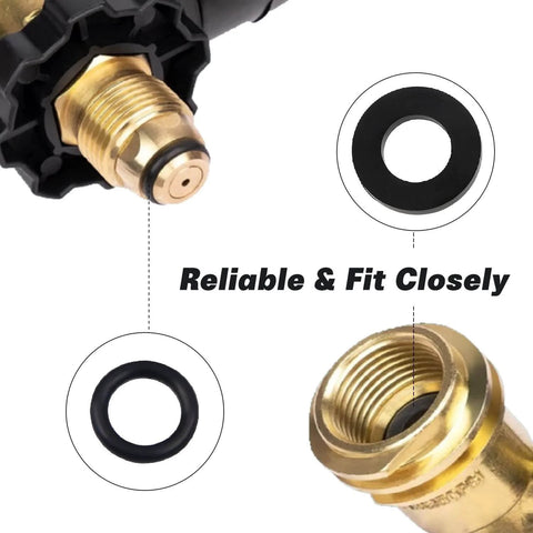Propane Tank Gasket And O Ring Seal Kit With 15 O Rings And 15 Gaskets Plus PTFE Thread Sealing Tape for POL fittings close-up view