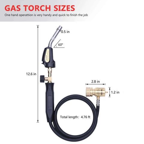 Dimensions of Pro Grade Propane Torch With 60 Inch Hand Hose For MAPP Gas And Welding Tasks, Lightweight Yet Rugged With Hook