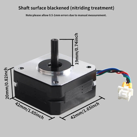 Prusa Accessory - Extruder Stepper Motor Replacement - Small Stepping Motor 42-20 with integrated cable for 3D printer, front view.