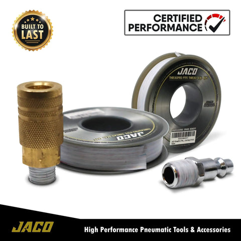 High Density PTFE Thread Seal Tape Mega Roll Half Inch By 125 Feet Two Pack with brass fittings, pro grade plumber's tool display