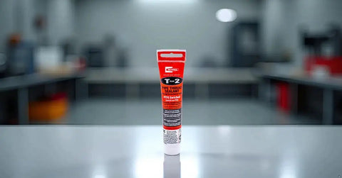 Non Hardening Pipe Thread Sealant With PTFE Enriched And Synthetic Fibers For Immediate Pressurization In Plumbing, RectorSeal T Plus 2 23710 tube on table