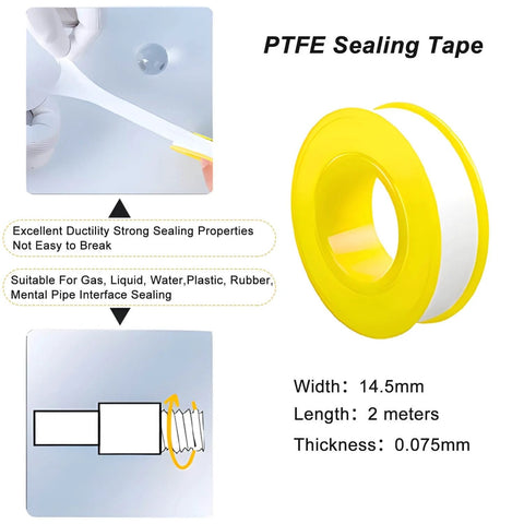 Propane Tank Gasket And O Ring Seal Kit With 15 O Rings And 15 Gaskets Plus PTFE Thread Sealing Tape shown in roll form