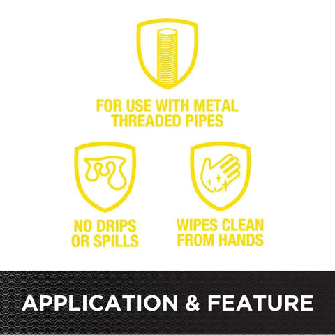 Real-Tuff Heavy Duty PTFE Pipe Thread Sealant features for metal pipes, no drips, wipes clean from hands, 8 oz bottle.