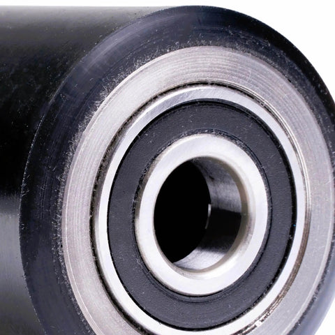 Close-up of Premium Crown PTH50 Pallet Jack Wheel Replacement Kit with bearing, part of heavy duty poly tread steer wheels.