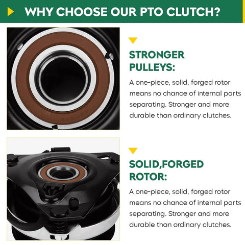 Close-up of PTO Clutch for Simplicity 1703816 Warner 5210-33 with strong pulleys and a solid, forged rotor