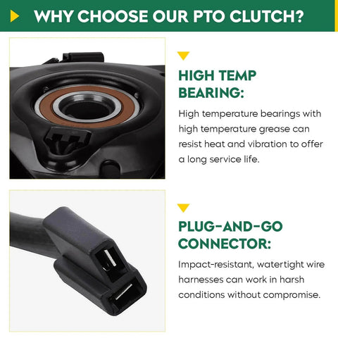 PTO Clutch for Simplicity 1703816 Warner 5210-33, close-up of high temp bearing and plug-and-go connector.